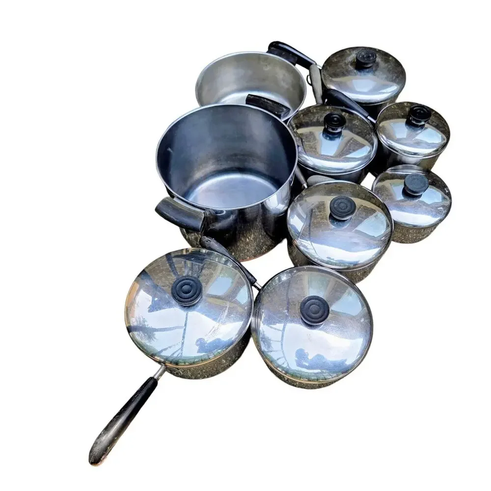 Revere Ware Vintage Copper Bottom Pots And Pans 16 Piece Stainless Cookware Lot